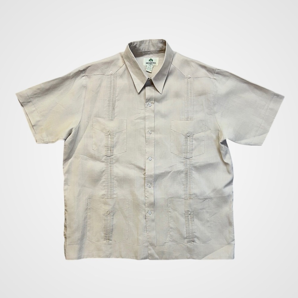 Alberto Guayabera Shirt‎ Mens XL Tan Excellent 100% Linen Short Sleeve Pintuck